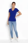 T-Shirt V Yaka Slim Fit Likralı Tişört Günlük Basic Body – İndigo