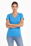 T-Shirt V Yaka Slim Fit Likralı Tişört Günlük Basic Body – Açık Mavi