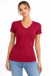 T-Shirt V Yaka Slim Fit Likralı Tişört Günlük Basic Body – Bordo