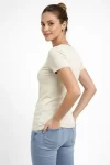 T-Shirt V Yaka Slim Fit Likralı Tişört Günlük Basic Body – Taş