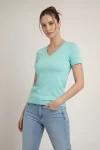 T-Shirt V Yaka Slim Fit Likralı Tişört Günlük Basic Body – Turkuvaz