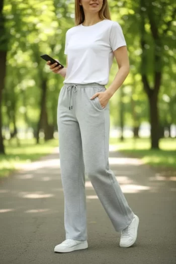 Düz Paça Beli Lastikli İpli Günlük Spor Eşofman Altı Rahat Fit - Gri