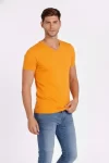 Erkek T-Shirt V Yaka Slim Fit Dar Kesim Likralı Tişört Günlük Basic Body – Sarı