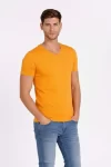 Erkek T-Shirt V Yaka Slim Fit Dar Kesim Likralı Tişört Günlük Basic Body – Sarı