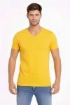 Erkek T-Shirt V Yaka Slim Fit Dar Kesim Likralı Tişört Günlük Basic Body – Limon