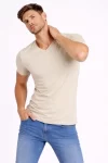 Erkek T-Shirt V Yaka Slim Fit Dar Kesim Likralı Tişört Günlük Basic Body – Taş