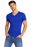 Erkek T-Shirt V Yaka Slim Fit Dar Kesim Likralı Tişört Günlük Basic Body – Saks Mavisi