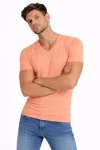 Erkek T-Shirt V Yaka Slim Fit Dar Kesim Likralı Tişört Günlük Basic Body – Toz Pembe