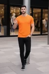 Erkek T-Shirt Bisiklet Yaka Slim Fit Dar Kesim Likralı Tişört Günlük Basic Body – Turuncu
