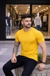 Erkek T-Shirt Bisiklet Yaka Slim Fit Dar Kesim Likralı Tişört Günlük Basic Body – Sarı