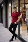 Erkek T-Shirt Bisiklet Yaka Slim Fit Dar Kesim Likralı Tişört Günlük Basic Body – Bordo