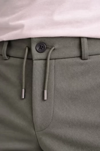 Erkek Diagonel Mikro Dokulu Duble Paça Cepli Pantolon Bağcıklı Bel