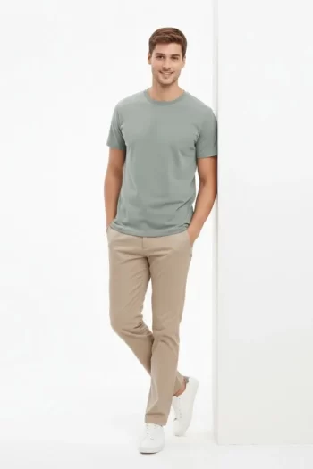 Erkek Bisiklet Yaka Tişört Regular Kalıp Basic Pamuklu Günlük Kullanım T-shirt - Mint Yeşili