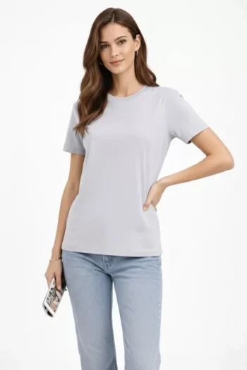 Bisiklet Yaka Tişört  Regular Kalıp Basic Pamuklu  Günlük Kullanım  T-shirt - Gri