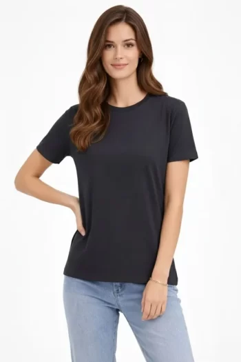 Bisiklet Yaka Tişört Regular Kalıp Basic Pamuklu Günlük Kullanım T-shirt - Füme