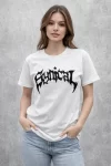 Bisiklet Yaka Ön Baskılı Kısa Kollu Tişört Streetwear Günlük Basic Pamuklu T-shirt – Beyaz