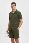 Erkek Waffle Kumaş Kısa Kollu Gömlek Şort Takım Regular Fit Yazlık İkili Set – Haki