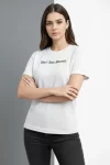 Wafıl Kumaş Tişört Regular Kalıp Bisiklet Yaka Baskılı Günlük Basic T-Shirt – Beyaz