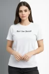 Wafıl Kumaş Tişört Regular Kalıp Bisiklet Yaka Baskılı Günlük Basic T-Shirt – Beyaz