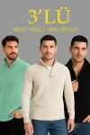 Erkek Fitilli Triko Kazak 3’lü Set – Mint Yeşili