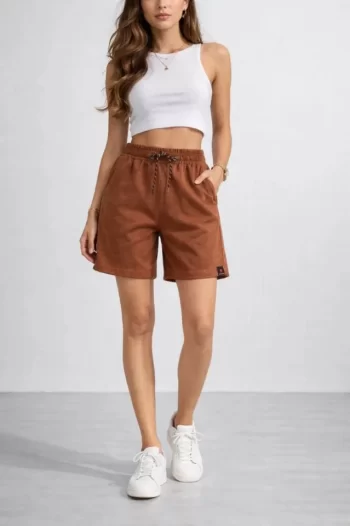 Dokuma Otoban Şort Beli Lastikli Bağcıklı