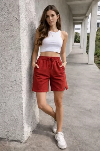 Dokuma Otoban Şort Beli Lastikli Bağcıklı