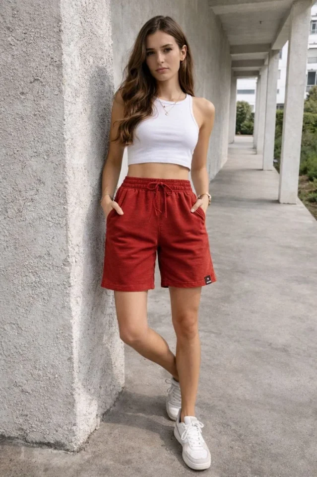 Dokuma Otoban Şort Beli Lastikli Bağcıklı Dokuma Otoban Şort Beli Lastikli Bağcıklı