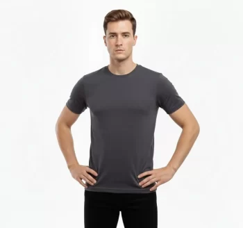 Erkek T-Shirt Bisiklet Yaka Slim Fit Dar Kesim Likralı Tişört Günlük Basic Body - Füme