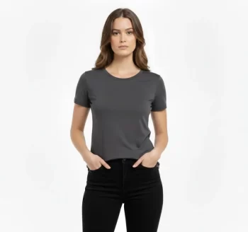 T-Shirt Bisiklet Yaka Slim Fit Likralı Tişört Günlük Basic Body - Füme