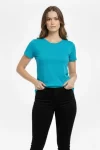 T-Shirt Bisiklet Yaka Slim Fit Likralı Tişört Günlük Basic Body – Turkuvaz