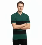 Erkek T-shirt Çizgili Triko Dokuma Kumaş Polo Yaka Yarım Fermuarlı Regular Kalıp Tişört – Çağla Yeşili