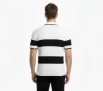 Erkek T-shirt Çizgili Triko Dokuma Kumaş Polo Yaka Yarım Fermuarlı Regular Kalıp Tişört – Beyaz