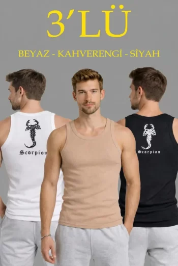 Siyah Ve Kahverengi Slim Fit Kaşkorse Arka Baskılı Spor Atlet