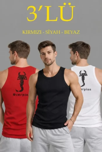 Siyah Ve Beyaz Slim Fit Kaşkorse Arka Baskılı Spor Atlet