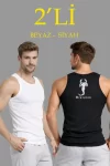 Erkek Spor Fitilli Atlet 2li Set Siyah Ve Beyaz Slim Fit Kaşkorse Arka Baskılı Spor Atlet