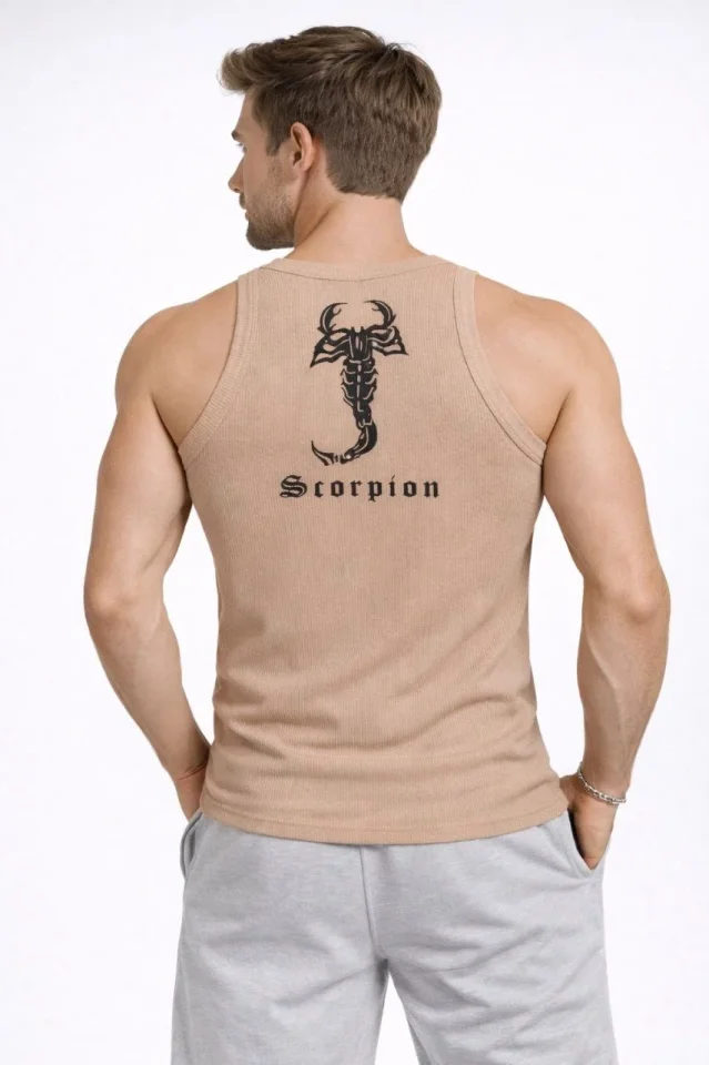 Erkek Spor Fitilli Atlet 2li Set Kahverengi Ve Beyaz Slim Fit Kaşkorse Arka Baskılı Spor Atlet Erkek Spor Fitilli Atlet 2li Set Kahverengi Ve Beyaz Slim Fit Kaşkorse Arka Baskılı Spor Atlet