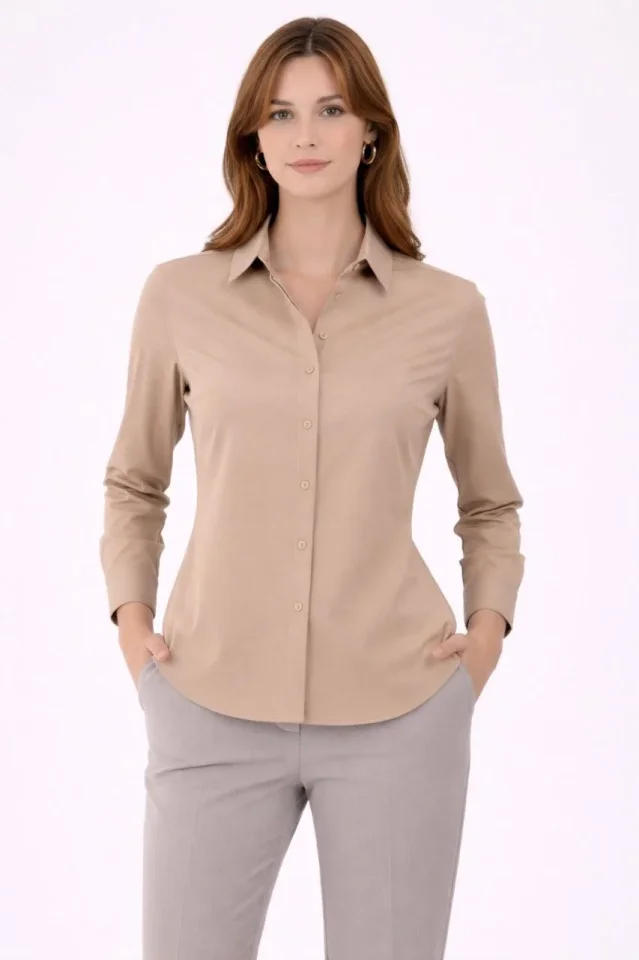 Uzun Kollu Gömlek Düğmeli Klasik Yaka Günlük Ve Ofis Şıklığına Uygun - Bej Uzun Kollu Gömlek Düğmeli Klasik Yaka Günlük Ve Ofis Şıklığına Uygun - Bej