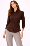 Uzun Kollu Gömlek Düğmeli Klasik Yaka Günlük Ve Ofis Şıklığına Uygun – Kahverengi
