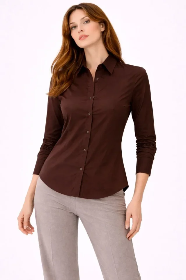 Uzun Kollu Gömlek Düğmeli Klasik Yaka Günlük Ve Ofis Şıklığına Uygun - Kahverengi Uzun Kollu Gömlek Düğmeli Klasik Yaka Günlük Ve Ofis Şıklığına Uygun - Kahverengi