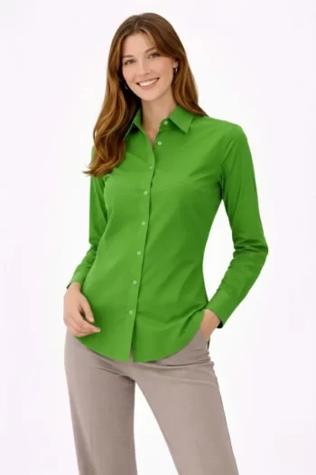 Uzun Kollu Gömlek Düğmeli Klasik Yaka Günlük Ve Ofis Şıklığına Uygun - Yeşil