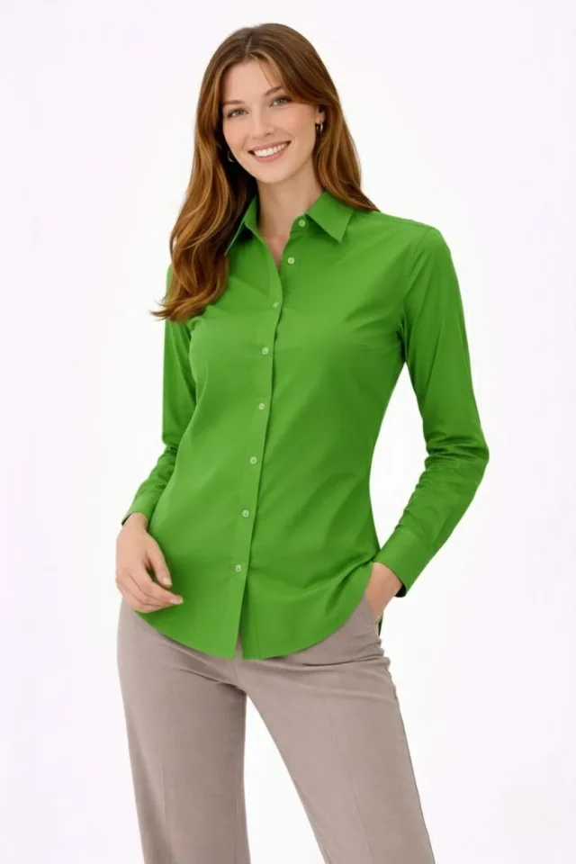 Uzun Kollu Gömlek Düğmeli Klasik Yaka Günlük Ve Ofis Şıklığına Uygun - Yeşil Uzun Kollu Gömlek Düğmeli Klasik Yaka Günlük Ve Ofis Şıklığına Uygun - Yeşil
