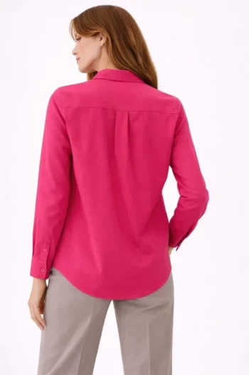 Uzun Kollu Gömlek Düğmeli Klasik Yaka Günlük Ve Ofis Şıklığına Uygun - Fuşya