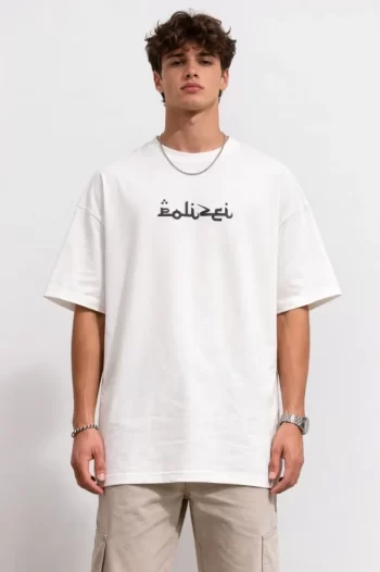 Erkek Bisiklet Yaka Baskılı Kısa Kollu Tişört Streetwear Günlük Basic Pamuklu T-shirt - Beyaz