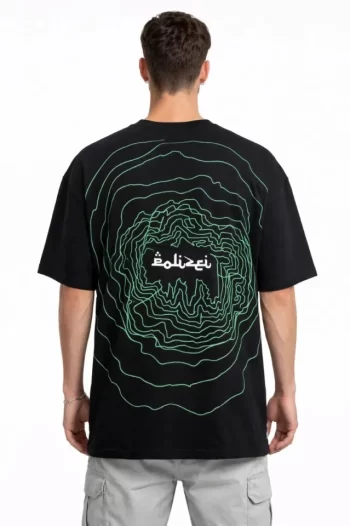 Erkek Bisiklet Yaka Baskılı Kısa Kollu Tişört Streetwear Günlük Basic Pamuklu T-shirt - Siyah