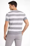 Erkek T-shirt Çizgili Triko Dokuma Bisiklet Yaka Tişört – Gri