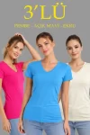 3lü V Yaka Tişört – Kısa Kollu Yazlık Slim Fit Body – Pembe