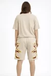 Bej Oversize Baskılı Tişört Şort Takım Cepli Şort Yazlık Rahat Günlük Kombin – Bej
