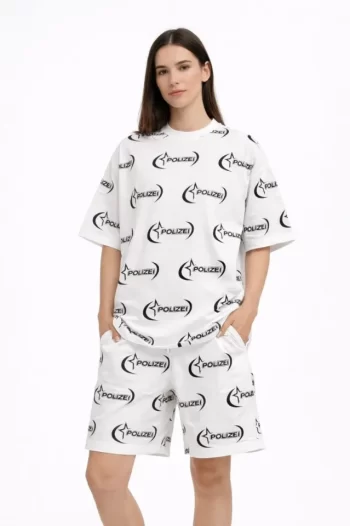 Oversize Ön Ve Arka Baskılı Tişört Şort Takım Rahat Kalıp Yazlık Günlük Kombin - Beyaz