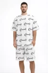 Erkek Oversize Ön Ve Arka Baskılı Tişört Şort Takım Rahat Kalıp Yazlık Günlük Kombin – Beyaz