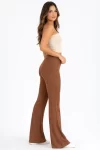 Fitilli Kaşkorse İspanyol Paça Tayt Yüksek Bel Esnek Günlük Rahat Pantolon – Kahverengi